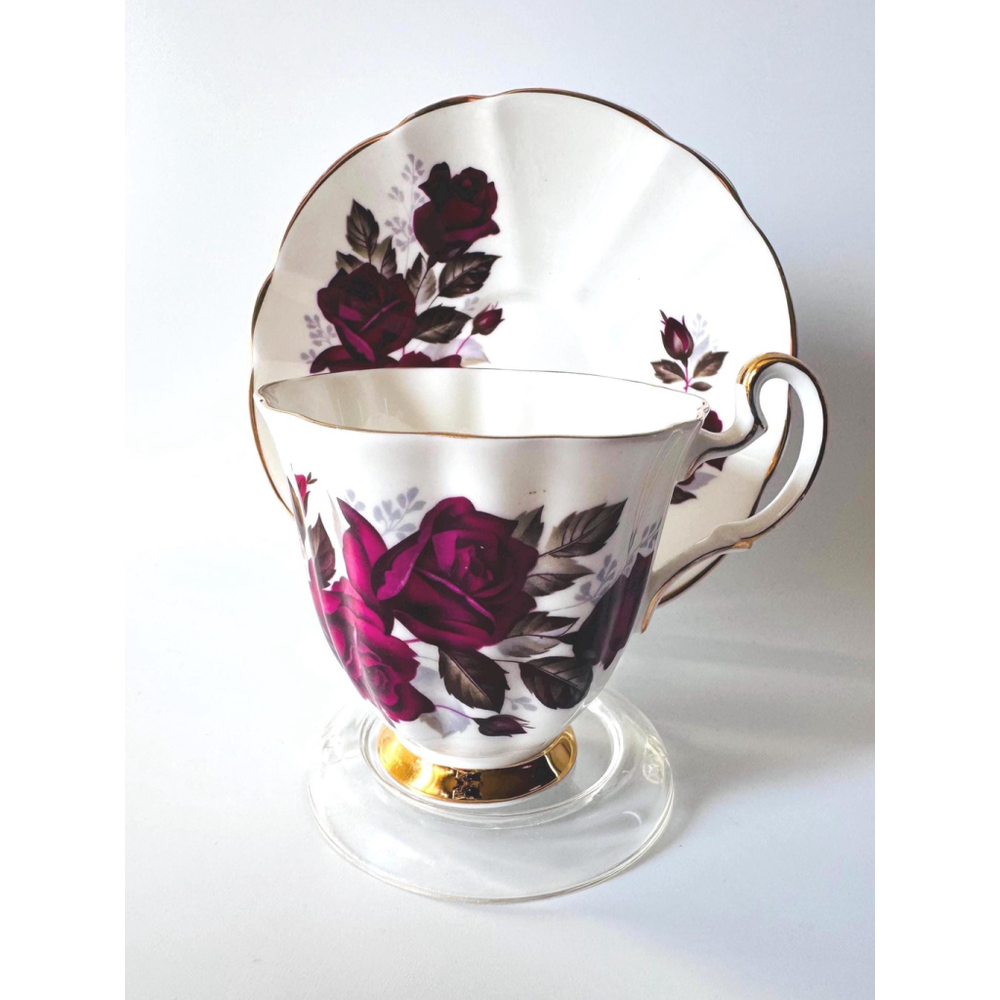 Vintage ROYAL ADDERLY RIDGWAY Pottery (England) Tea Cup and Saucer Set, Red Rose